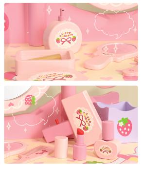 360Home Rosa Erdbeer Kinderschminktisch Kinderfrisiertisch mit Drei Spiegeln L
